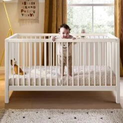 Mamas & Papas Solo Cot Bed And Mattress – White -Kiddies Kingdom Store 4R5T6Y