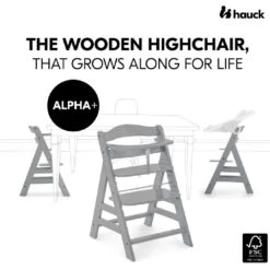 Hauck Alpha+ Grey Wooden Highchair -Kiddies Kingdom Store 567uyhg