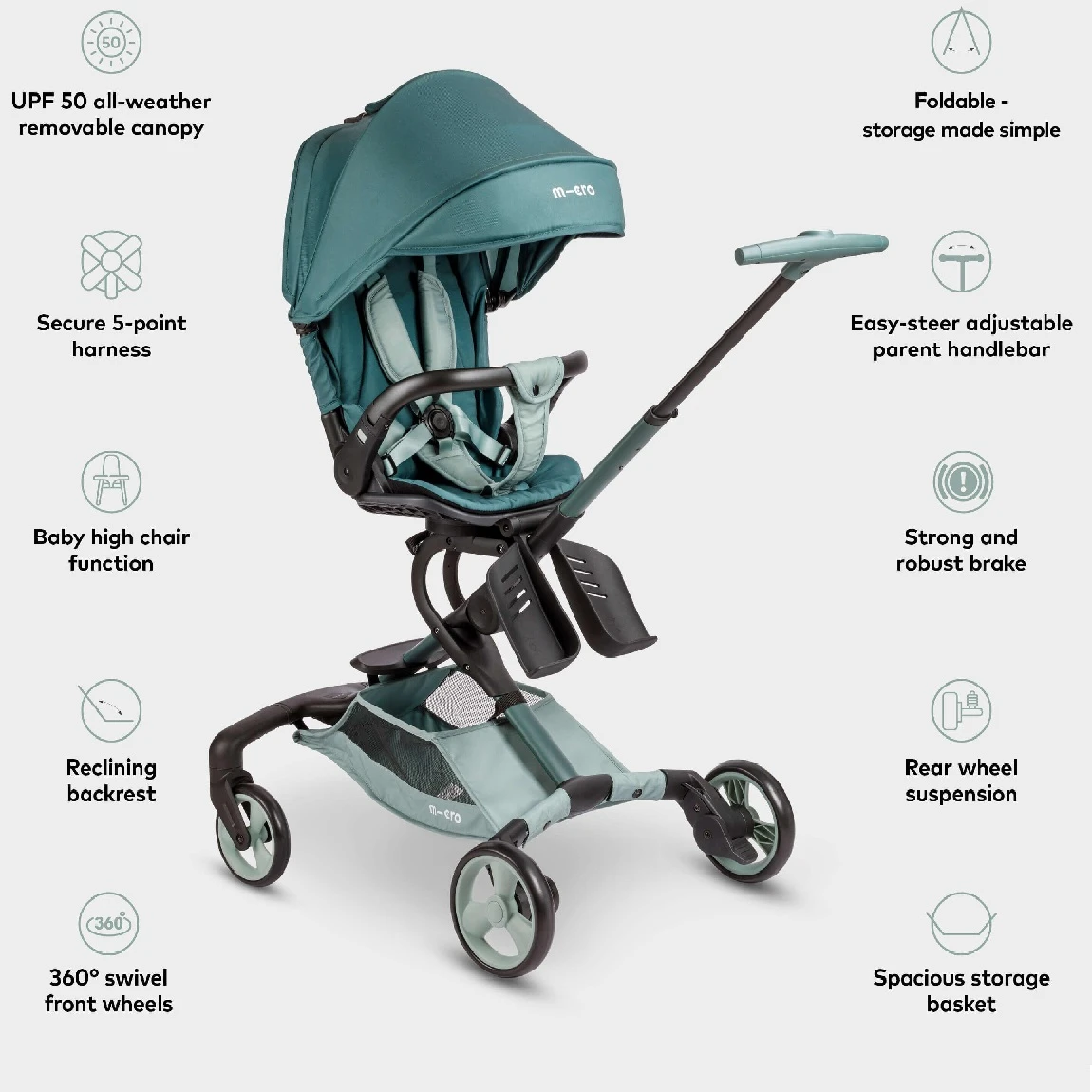 Micro Lightweight Stroller 360 Green Matcha 2 Micro Lightweight Stroller 360 Green Matcha - Image 2