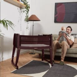 SnuzPod Studio Bedside Crib With Mattress Rome Burgundy -Kiddies Kingdom Store BFJTI6