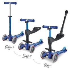 Mini Micro Sit And Scoot Push Along – Blue -Kiddies Kingdom Store Blue 3 in 1 Deluxe Plus Scooter with Push handle