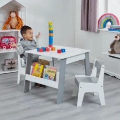 Liberty House Toys Grey And White Bookshelf Table And Chair Set 13 Liberty House Toys Grey And White Bookshelf Table And Chair Set -Kiddies Kingdom Store DDFDG