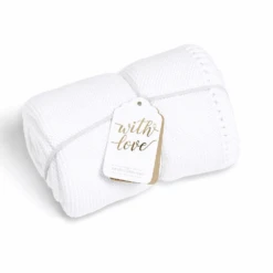 Little Green Sheep White Organic Knitted Cellular Baby Blanket