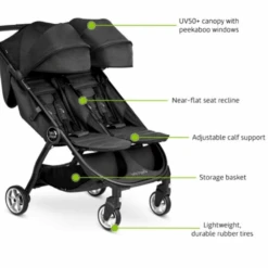 Baby Jogger Pitch Black City Tour 2 Double Pushchair -Kiddies Kingdom Store FFUUU