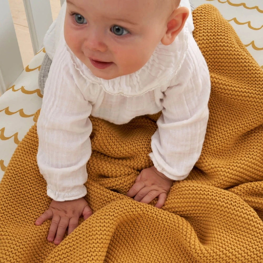 Tutti Bambini Chunky Knitted Baby Blanket – Ochre 3 Tutti Bambini Chunky Knitted Baby Blanket – Ochre - Image 3