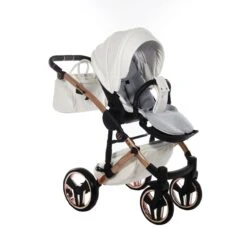 Junama Fluo Individual Pram – Satin White Rose Gold -Kiddies Kingdom Store Junama Fluo Individual Pushchair Satin