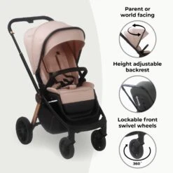 My Babiie Travel System With Cabriofix Car Seat – Pastel Pink -Kiddies Kingdom Store MB450i 3 in 1 Travel System with i Size Car Seat Pastel Pink 5