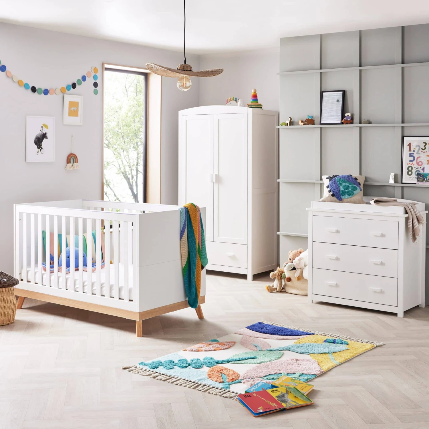 Babymore Mona 4in1 4 Piece Nursery Room Set – White 1 Babymore Mona 4in1 4 Piece Nursery Room Set – White