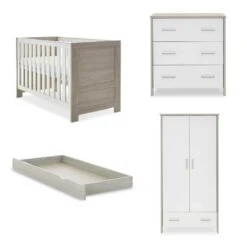 Obaby Nika 4 Piece Nursery Room Set/Under Drawer – Grey Wash/White -Kiddies Kingdom Store Nika 21OB1004D3UD 1