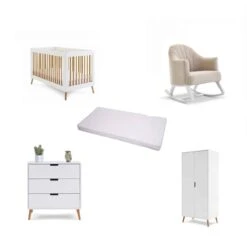 Obaby Maya Nursery Room Set/Rocking Chair Bundle – White And Natural