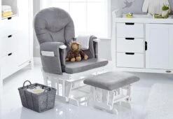Obaby Stamford Classic Sleigh 3 Piece Nursery Room Set – Warm Grey 34 Obaby Stamford Classic Sleigh 3 Piece Nursery Room Set – Warm Grey -Kiddies Kingdom Store Obaby Reclining Glider Chair and Stool White with Grey Cushions 9