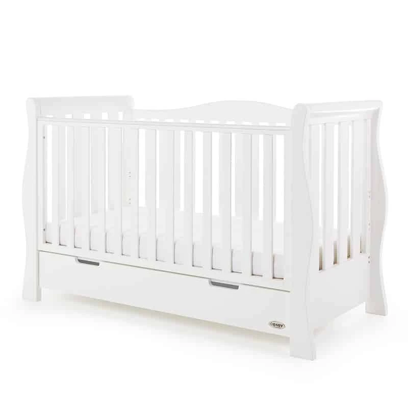 Obaby Stamford Luxe Sleigh Cot Bed – White 1 Obaby Stamford Luxe Sleigh Cot Bed – White