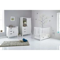 Obaby Stamford 4in1 Cot Bed 3 Piece Sleigh Room Set/Accessories – White