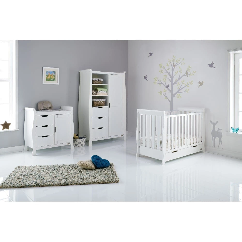 Obaby Stamford 4in1 Cot Bed 3 Piece Sleigh Room Set/Accessories – White 1 Obaby Stamford 4in1 Cot Bed 3 Piece Sleigh Room Set/Accessories – White