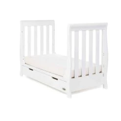Obaby Stamford Mini Sleigh Cot Bed Nursery Room Set Builder – White -Kiddies Kingdom Store Obaby Stamford Mini Sleigh Cot Bed White 2