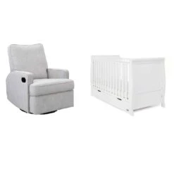 Obaby Stamford Classic Sleigh Cot Bed And Madison Swivel Glider Recliner Chair