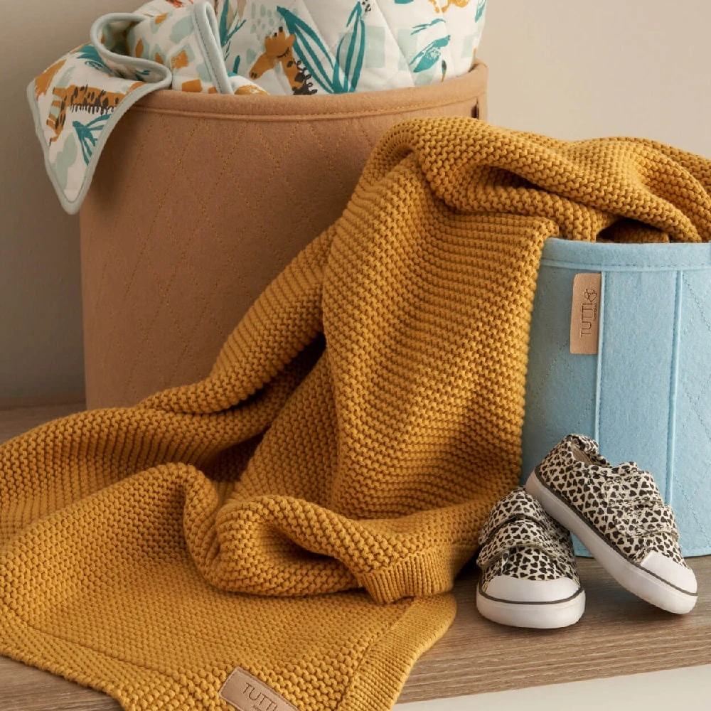 Tutti Bambini Chunky Knitted Baby Blanket – Ochre 2 Tutti Bambini Chunky Knitted Baby Blanket – Ochre - Image 2