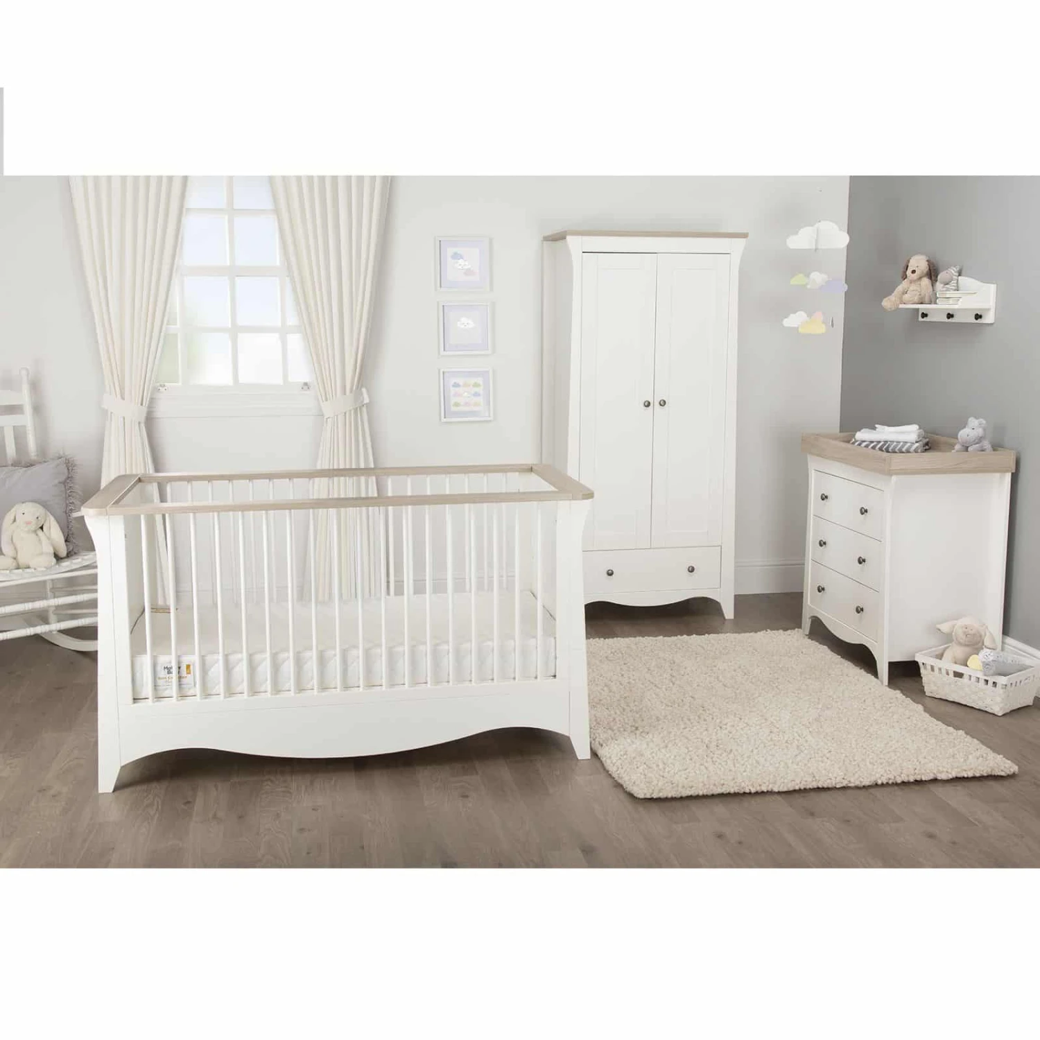 CuddleCo Clara 5 Piece Nursery Set – White/Ash 1 CuddleCo Clara 5 Piece Nursery Set – White/Ash