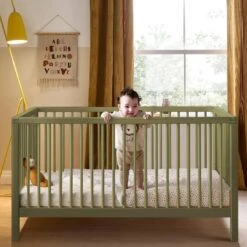 Mamas & Papas Solo Cot Bed And Mattress – Moss Green -Kiddies Kingdom Store SE4R56