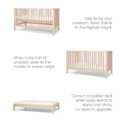 Mamas & Papas Solo Cot Bed And Mattress – Blush/Natural -Kiddies Kingdom Store SXDGFRHT