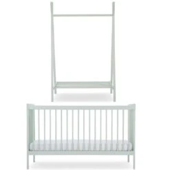 CuddleCo Nola Cot Bed And Clothing Rail – Sage Green