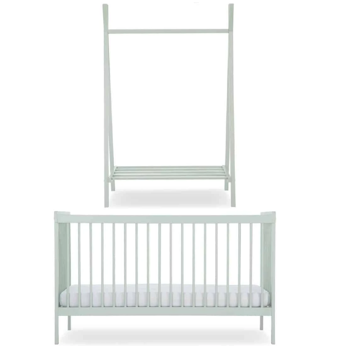 CuddleCo Nola Cot Bed And Clothing Rail – Sage Green 1 CuddleCo Nola Cot Bed And Clothing Rail – Sage Green