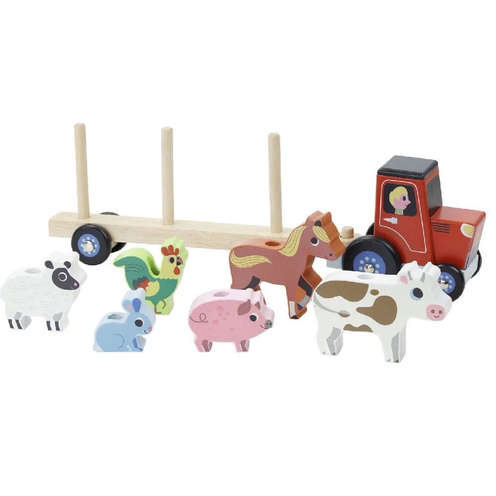 Vilac Tractor And Trailer With Animal Stacking Game 2 Vilac Tractor And Trailer With Animal Stacking Game - Image 2