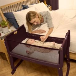 SnuzPod Studio Bedside Crib With Mattress Rome Burgundy -Kiddies Kingdom Store VDHRJTI