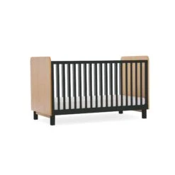 CuddleCo Rafi Cot Bed – Oak And Black -Kiddies Kingdom Store Web Desktop 1600x1600 RAFI BLACK15 LR CUTOUT COTBED ANGLE scaled 1