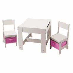 Liberty House Toys White Table And Chairs With Pink Bins -Kiddies Kingdom Store White Table Chair Set with Pink Bins1
