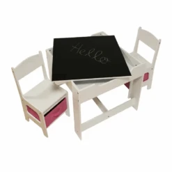 Liberty House Toys White Table And Chairs With Pink Bins -Kiddies Kingdom Store White Table Chair Set with Pink Bins2