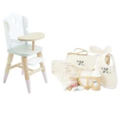 Le Toy Van Dolls Wooden High Chair With Nursing Kit