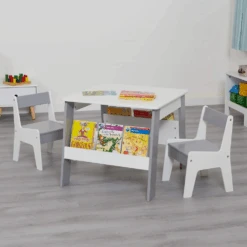 Liberty House Toys Grey And White Bookshelf Table And Chair Set