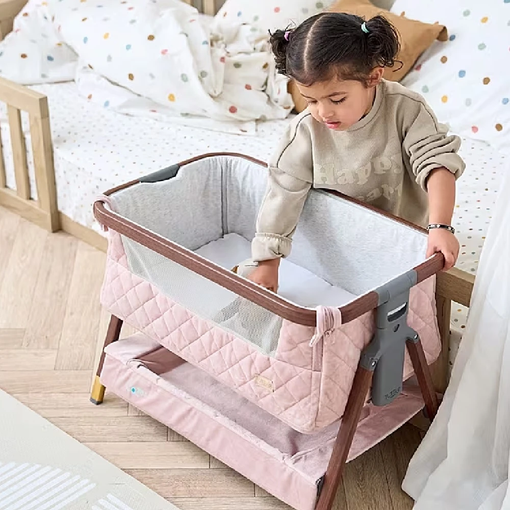 Tutti Bambini CoZee Luxe Mini Me Crib – Walnut & Blush 1 Tutti Bambini CoZee Luxe Mini Me Crib – Walnut & Blush