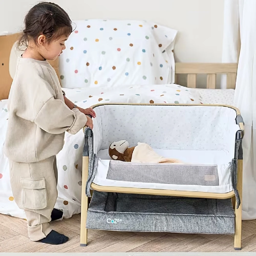 Tutti Bambini CoZee Mini Me Play Crib – Oak & Charcoal 1 Tutti Bambini CoZee Mini Me Play Crib – Oak & Charcoal