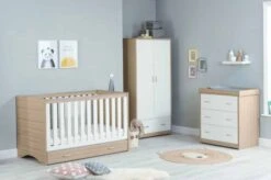 Babymore Veni 3 Piece Nursery Room Set With Underdrawer – White/Oak