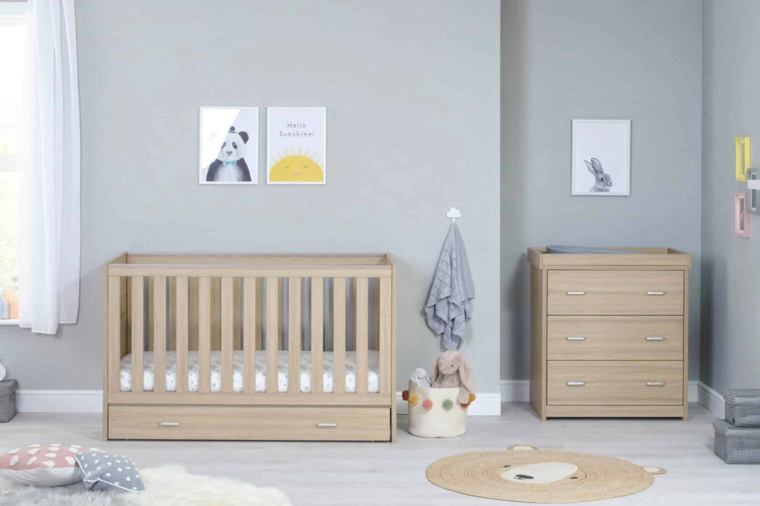 Babymore Veni 2 Piece Nursery Room Set With Underdrawer – Oak 1 Babymore Veni 2 Piece Nursery Room Set With Underdrawer – Oak