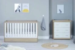 Babymore Veni 4 Piece Nursery Room Set With Underdrawer – White/Oak -Kiddies Kingdom Store babymore Veno cot bed with underdrawer oak white scaled 1 1