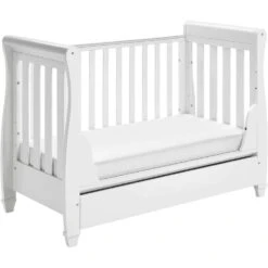 Eva Dropside 3 Piece Nursery Room Set/White + Luxury Nursery Starter Package 12 Eva Dropside 3 Piece Nursery Room Set/White + Luxury Nursery Starter Package -Kiddies Kingdom Store babymore dropside cotbed in white side on side removed 3
