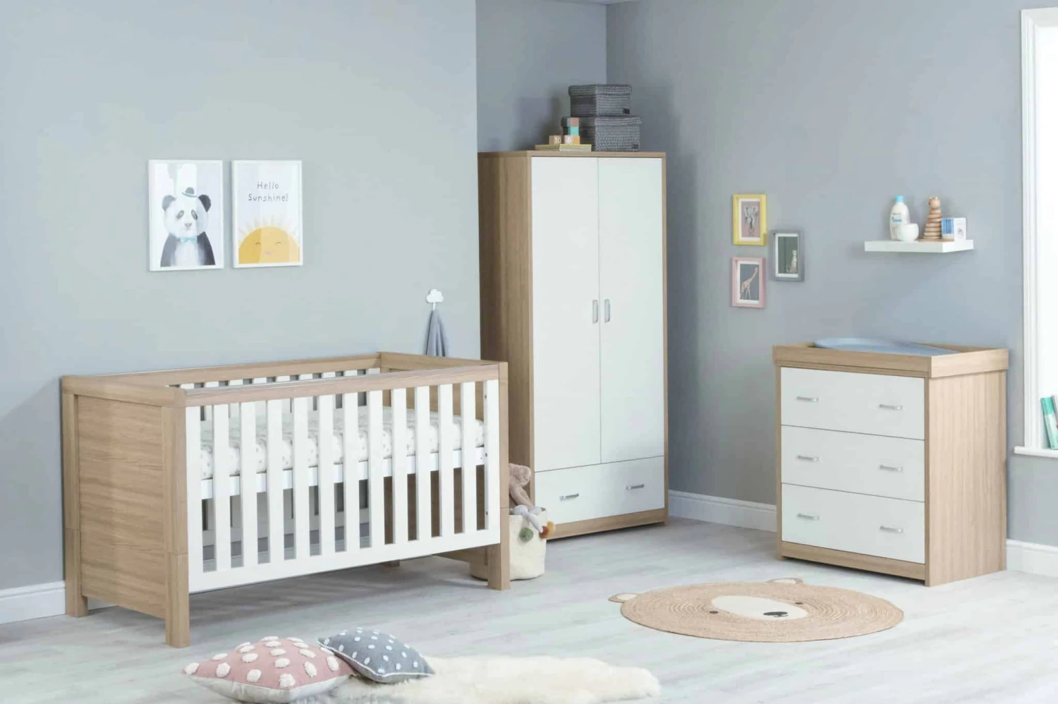 Babymore Luno 3 Piece Nursery Room Set – White/Oak 1 Babymore Luno 3 Piece Nursery Room Set – White/Oak