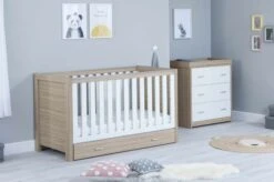Babymore Luno Cot Bed With Underdrawer – White/Oak