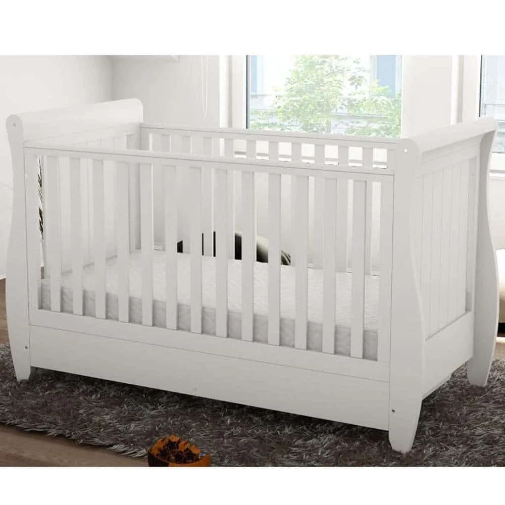 Babymore Stella Dropside Sleigh Cot Bed And Mattress Set – White 5 Babymore Stella Dropside Sleigh Cot Bed And Mattress Set – White - Image 5