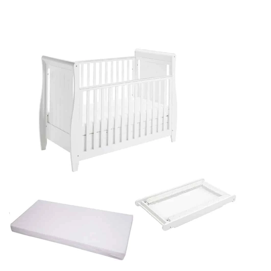 Babymore Stella Dropside Sleigh Cot Bed/Cot Top Changer/Mattress – White 1 Babymore Stella Dropside Sleigh Cot Bed/Cot Top Changer/Mattress – White