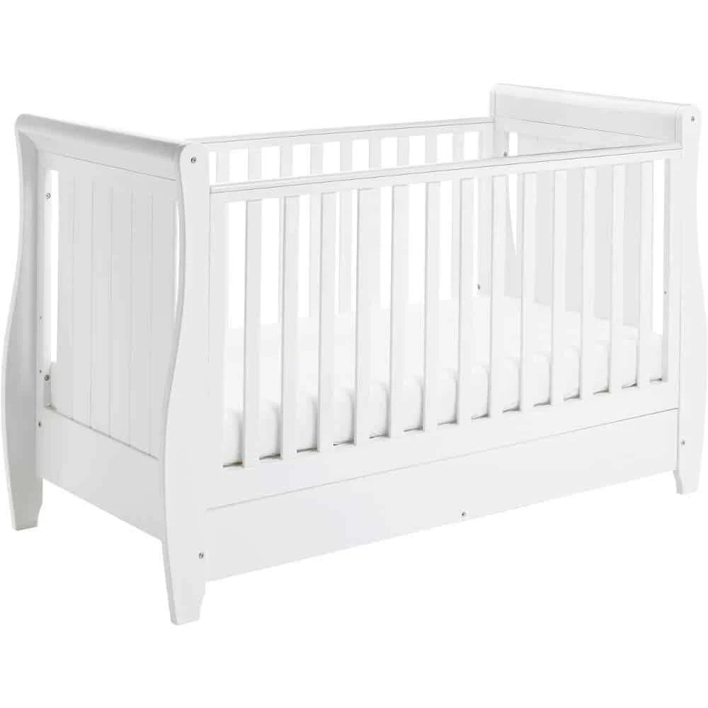 Babymore Stella Dropside Sleigh Cot Bed 2 Piece Nursery Room Set – White 2 Babymore Stella Dropside Sleigh Cot Bed 2 Piece Nursery Room Set – White - Image 2