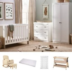 Silver Cross Bromley 7 Piece Ultimate Newborn Nursery Room Set Bundle – White