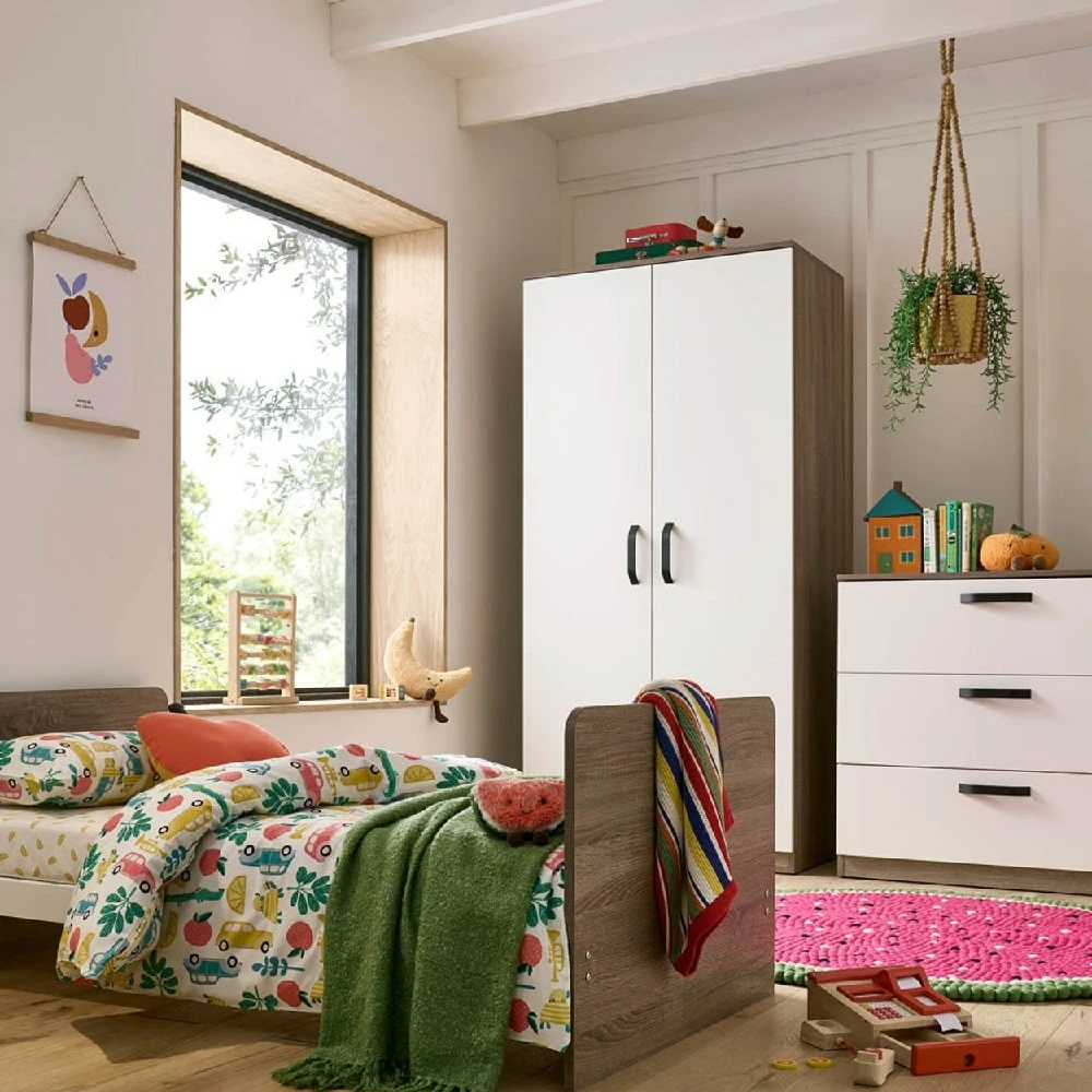 CuddleCo Enzo 3 Piece Nursery Furniture Set – Truffle Oak/White 2 CuddleCo Enzo 3 Piece Nursery Furniture Set – Truffle Oak/White - Image 2