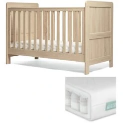Mamas & Papas Atlas Light Oak Cotbed With Premium Pocket Spring Mattress