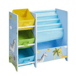 Liberty House Toys Safari Book Display Unit With Fabric Storage Boxes -Kiddies Kingdom Store eg