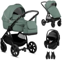 Noordi Fjordi Leather 3 In 1 Maxi Cosi Pebble 360 Pro 2 Travel System – Sage Green