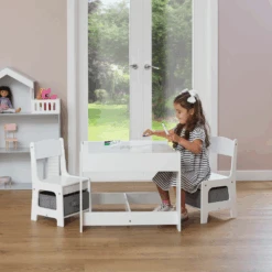 Liberty House Toys White Table And Chairs With Grey Bins